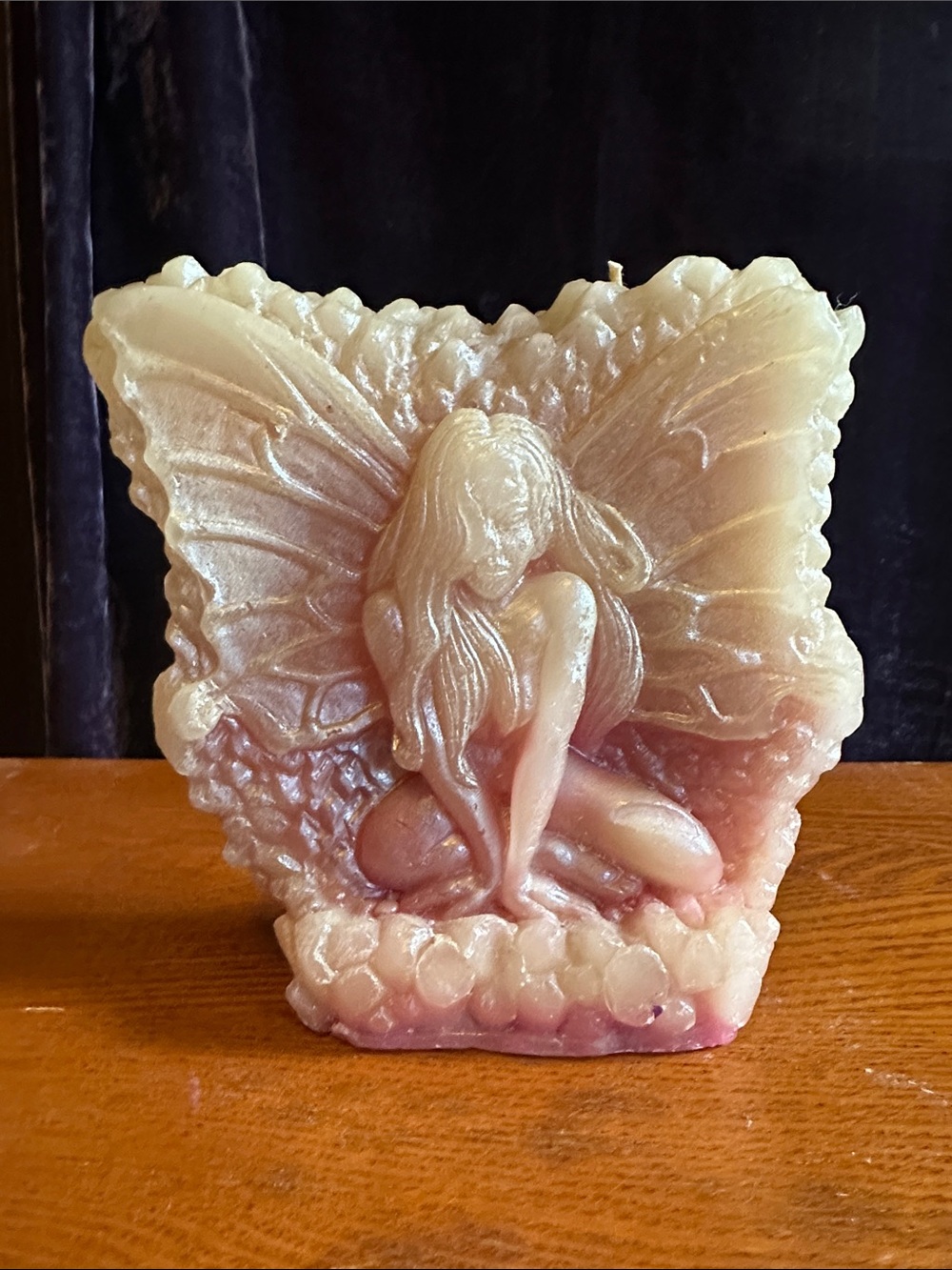 Handcrafted Fairy Accent Candle - Pink and Cream with gems inside